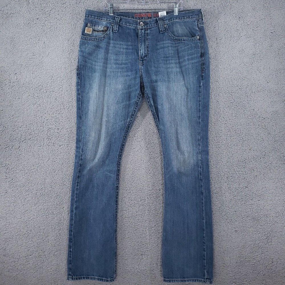 Cinch Ian White Label Western Whiskered Faded Boot Cut Jeans Mens Size 38x36